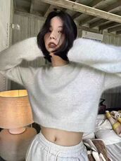 秋冬新款纯色针织短款圆领时尚百搭，女装针织衫/毛衣，冀清阳荣