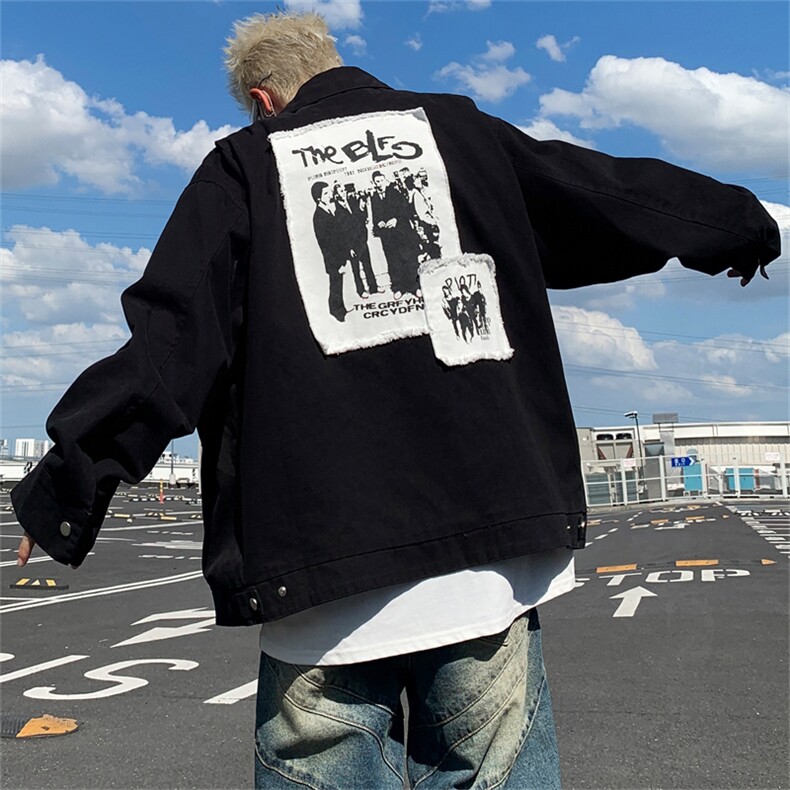 美式复古潮牌贴布红色春秋底特律工装夹克衫欧美高街hiphop外套，男装夹克，星座505-2（原电商A260-1)