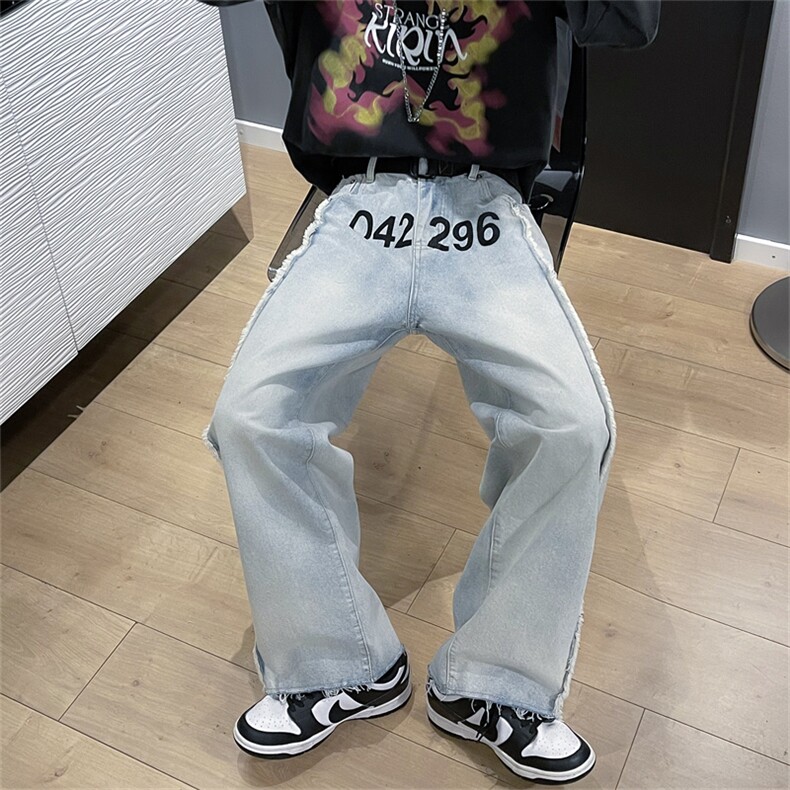 2023夏季新款韩版宽松百搭休闲裤美式字母牛仔裤 K4284-P43图片