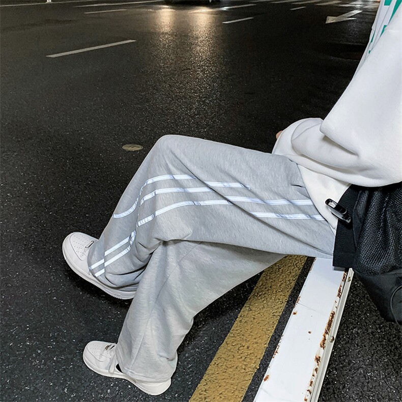 主推!潮流反光垂感阔腿拖地宽松休闲男女裤1004-1WK519P45控68,男装休闲裤,星座715