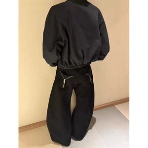 W9090-P48 网图现货 春季新款宽松百搭休闲裤设计感垂感拖地西裤图片