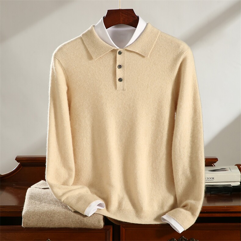秋冬季35%羊绒简约休闲百搭商务12针polo领羊绒衫男装，男装羊绒套衫，云暖羊山羊绒