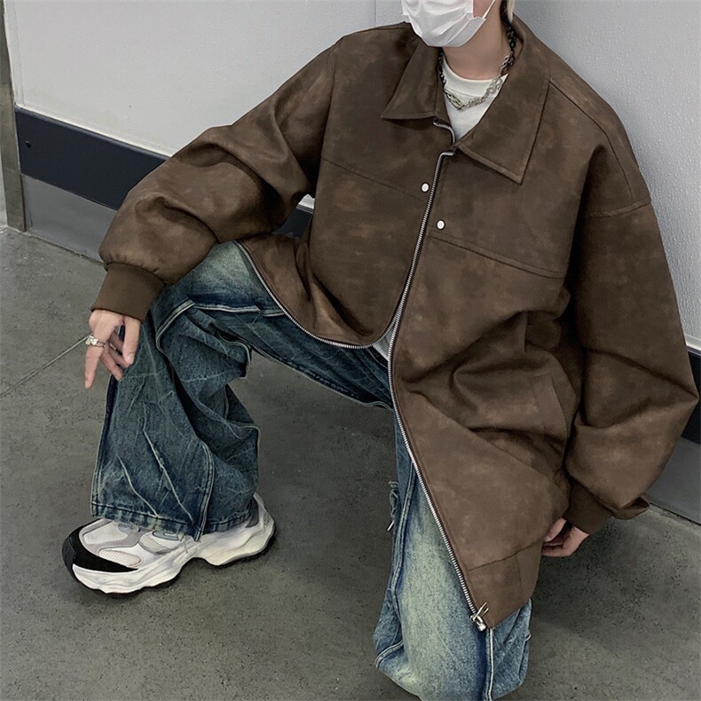 中性风痞帅男装外套美式短款潮牌工装皮衣夹克DSA157B-J189-P90,男装夹克,电商A157B