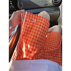 多巴胺橙色格子抽绳刺绣短裤男女夏季简约休闲宽松三分裤KZ71，男装牛仔裤，星座1116A（原606A-3）