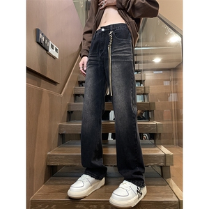美式ins高街hiphop重工艺水洗微喇复古蓝牛仔裤货号K2320P55控78图片