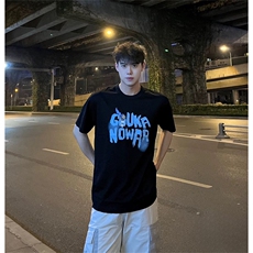 抖音得物210克现货宽松纯棉美式潮牌印花落肩袖纯棉T恤AT21136，男装T恤，电商A443
