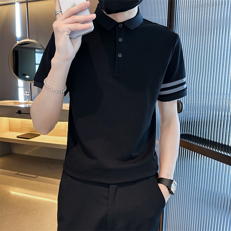 高级感2026夏季条纹织带设计短袖翻领Polo衫轻奢T0251-P55,男装T恤,电商D342