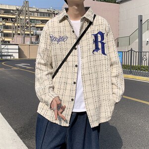 美式复古高街刺绣格子小香风男女衬衫ins潮街头痞帅外套JK119-P45图片