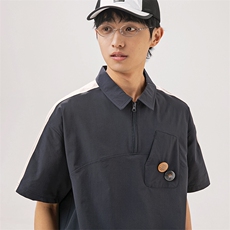 2024夏季新款男日系潮牌拼色polo衫宽松翻领短袖T恤PL66-F55，男装Polo衫，电商A101（原外27）