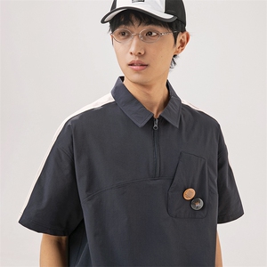 2024夏季新款男日系潮牌拼色polo衫宽松翻领短袖T恤PL66-F55