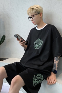量大优 供视频 菠萝格套装刺绣短袖短裤男大码M-5X TZ27-特P48图片