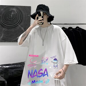 Q11186-P30NASA联名同款春夏季七分袖t恤大码五分袖男短袖中袖图片