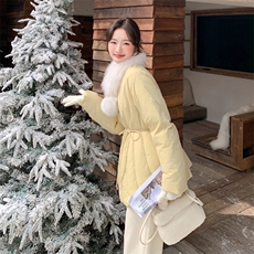 韩版圆领真毛领收腰超保暖白鸭绒羽绒服2C067-971-P298-K399，女装羽绒服，2C267