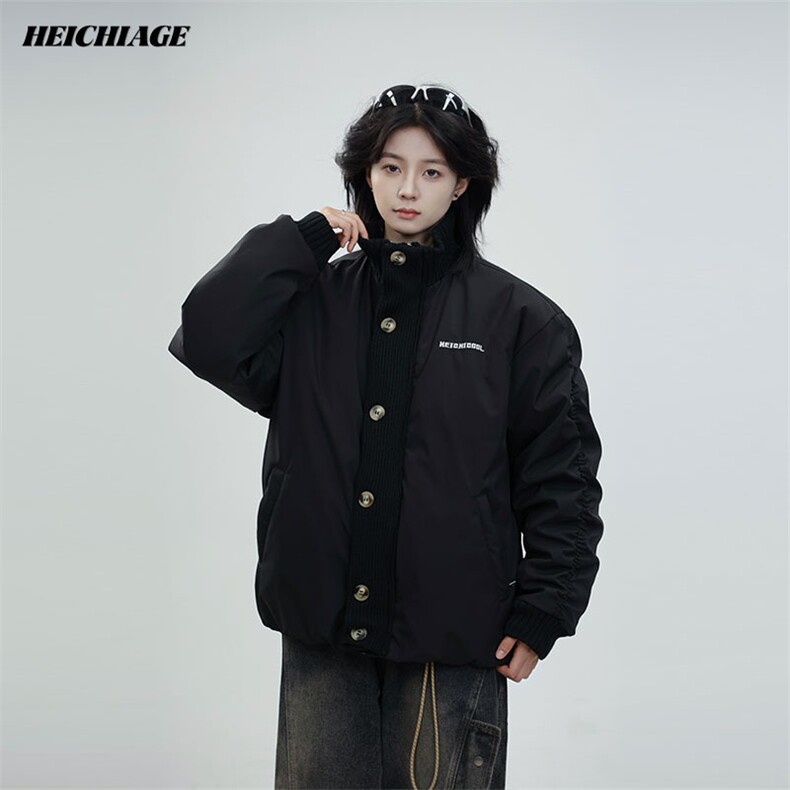 现货美式宽松拼接立领棉服男M174/P100,男装棉衣,星座205-3
