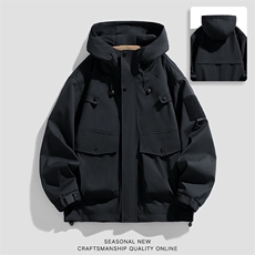 新款硬汉风户外夹克男连帽纯色上衣冲锋衣外套DSA157B-J2527-P65，男装夹克，电商A157B