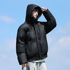 现货5W件冬季三防重磅boxy短款羽绒连帽PU皮棉衣外套防风加厚棉服，男装棉衣，电商A486
