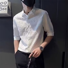 痞帅五分袖衬衫男潮牌短袖立体压花半袖寸衫休闲痞帅男装中袖衬衣，男装衬衫，电商B212（原钱塘6029）