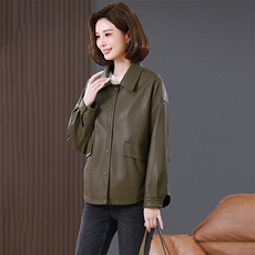 原创设计韩版大码显瘦复古纯色简约气质休闲皮衣外套女，女装皮衣，希欧阁