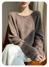 秋冬花纱圆领100%纯山羊绒衫女软糯宽松大码慵懒毛衣针织打底上衣，女装卫衣/绒衫，多娇羊绒