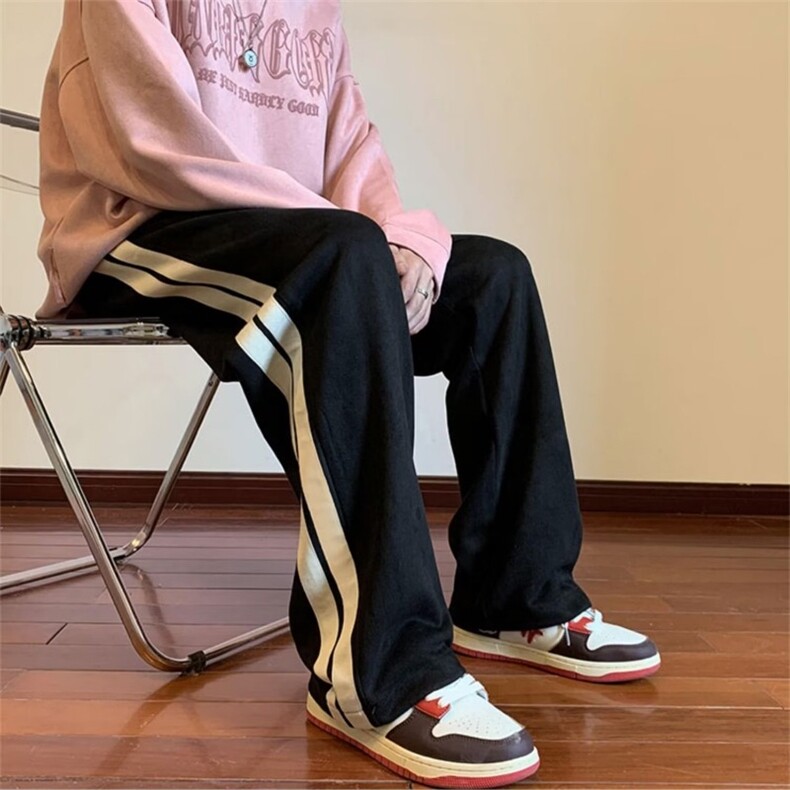 条纹冬季加绒加厚运动裤宽松型长裤男潮休闲裤直筒218-8K170P48,女装休闲裤,星座218-8
