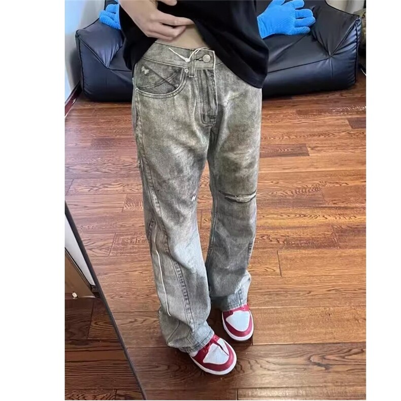微喇叭牛仔裤男美式高街弹力水洗复古修身直筒显高休闲裤,男装牛仔裤,星座1210-1