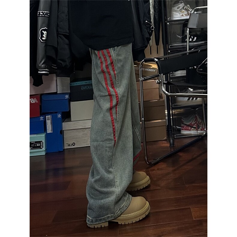 【有货】三条杠条纹牛仔裤男宽松直筒裤子G8512PP-特P55,男装牛仔裤,星座1007（原301D）