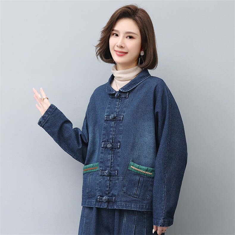 时尚宽松牛仔外套女秋冬季新款韩版显瘦长袖上衣百搭休闲夹克,女装衬衫,叶笙衣