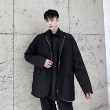 秋冬设计感拉链黑色显瘦长袖西服外套男青春流行A345-168-P125，男装西服，电商A345