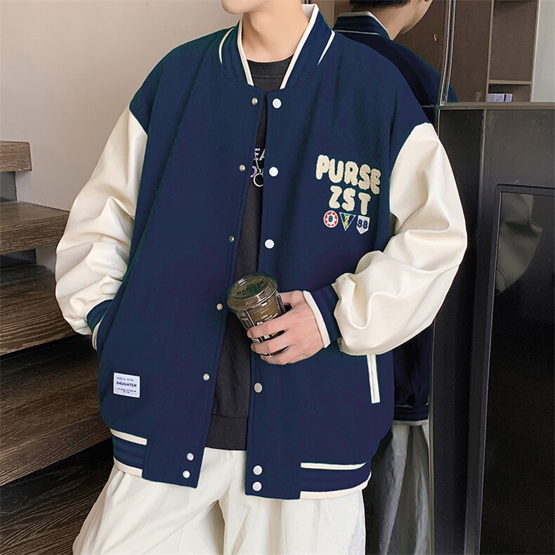 港风上衣夹克宽松落肩拼色棒球服外套JK714-P68,男装夹克,星座1204-3