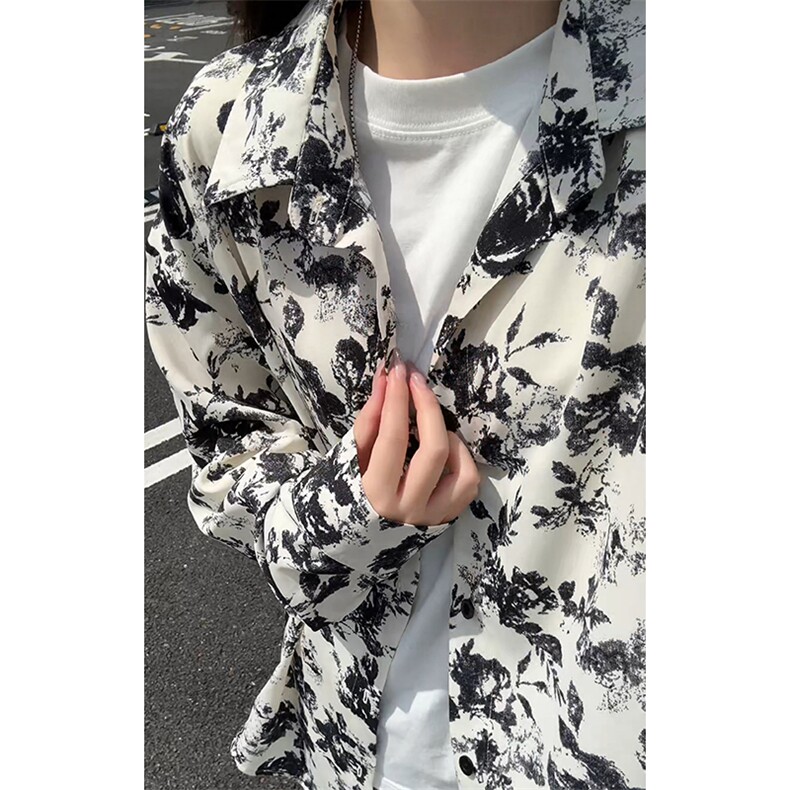 秋季新款轻熟风凉感冰丝宽松碎花休闲衬衫外套男C54711-特P30控58，男装衬衫，电商A001