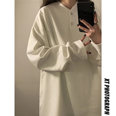 美式亨利领T恤春季新款宽松打底衫中性卫衣上衣情侣外套女107-P28，女装卫衣/绒衫，电商C213(原B265)