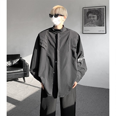 8XL-M高街风小众压褶设计高级感垫肩立领衬衫男宽松衬衣CS521P68，男装衬衫，电商D206-1