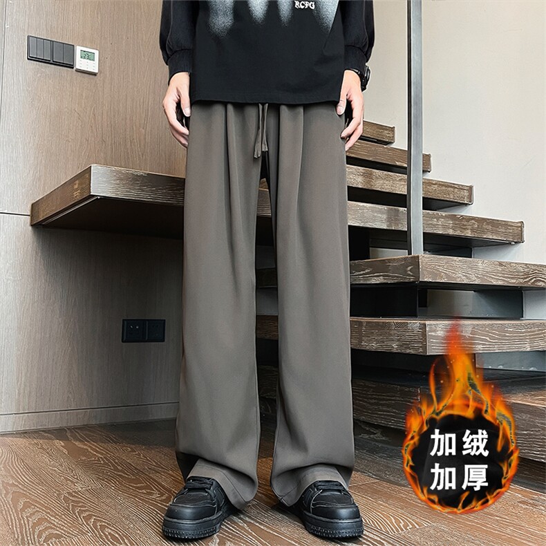 K177加绒-P45M-6XL冬季大码休闲库垂感直筒加绒加厚长裤,男装休闲裤,星座109