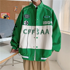 欧美街头复古PU皮衣棒球服男高街痞帅宽松夹克外套JK08519-P70，男装夹克，星座308B-1
