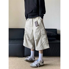 网图夏季日系复古工装休闲裤男宽松七分裤阔腿短裤Q121-P45，男装休闲裤，星座1001-1