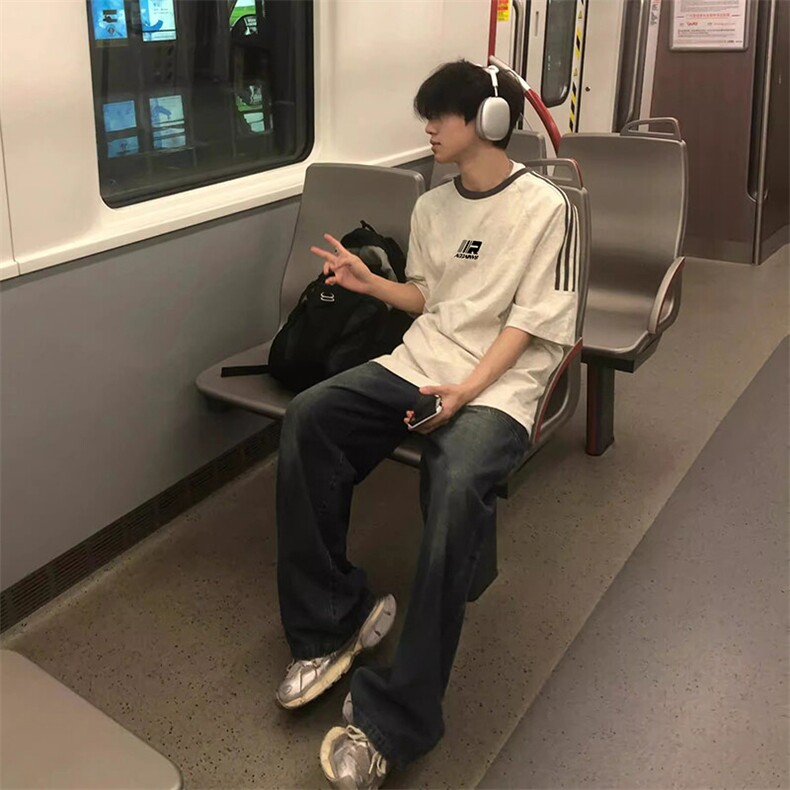 夏季美式高街重磅纯棉三条杠织带撞色男女短袖T恤ZD640-特P30,男装T恤,电商A486-1