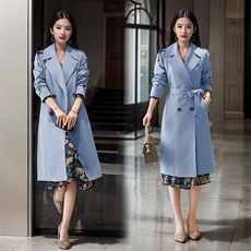 双排扣中长款风衣2024秋季通勤西装领常规长袖修身涤纶白色HZ0344,女装风衣,沫晗依美, 双排扣中长款风衣2024秋季通勤西装领常规长袖修身涤纶白色HZ0344,女装风衣,沫晗依美,