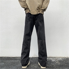 美式高街牛仔裤男vibe设计感拉链微喇宽松直筒长裤KN60P60，男装牛仔裤，电商D325