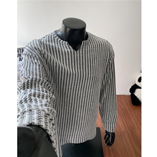 假模图雪尼尔小香风鱼骨纹V领长袖T恤卫衣外套男H1135特P21，男装T恤，电商A341