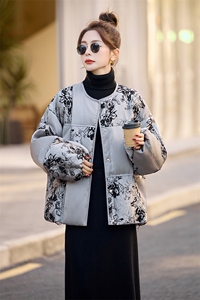 新中式g风提花拼接保暖羽绒服女2025冬季新款水墨画宽松加厚外套图片
