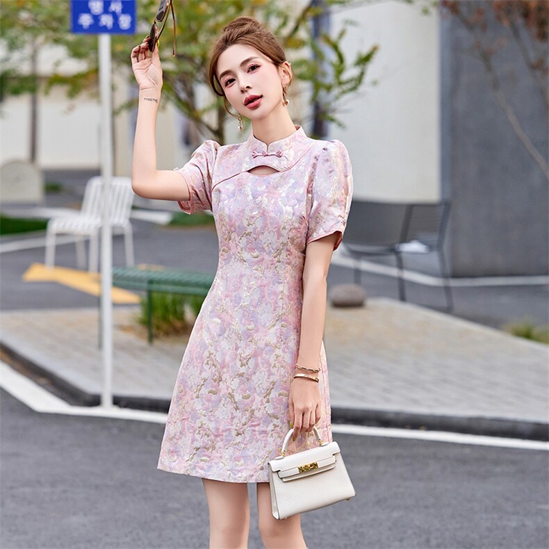 新中式改良旗袍连衣裙女夏季小个子国风2024新款气质显瘦日常可穿,女装连衣裙,依多米