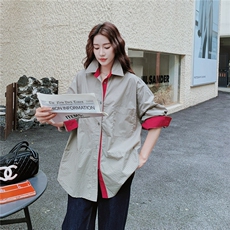 【新款】红袖灰格拼接衬衫2C137-8289-P135-K218，女装衬衫，2C137