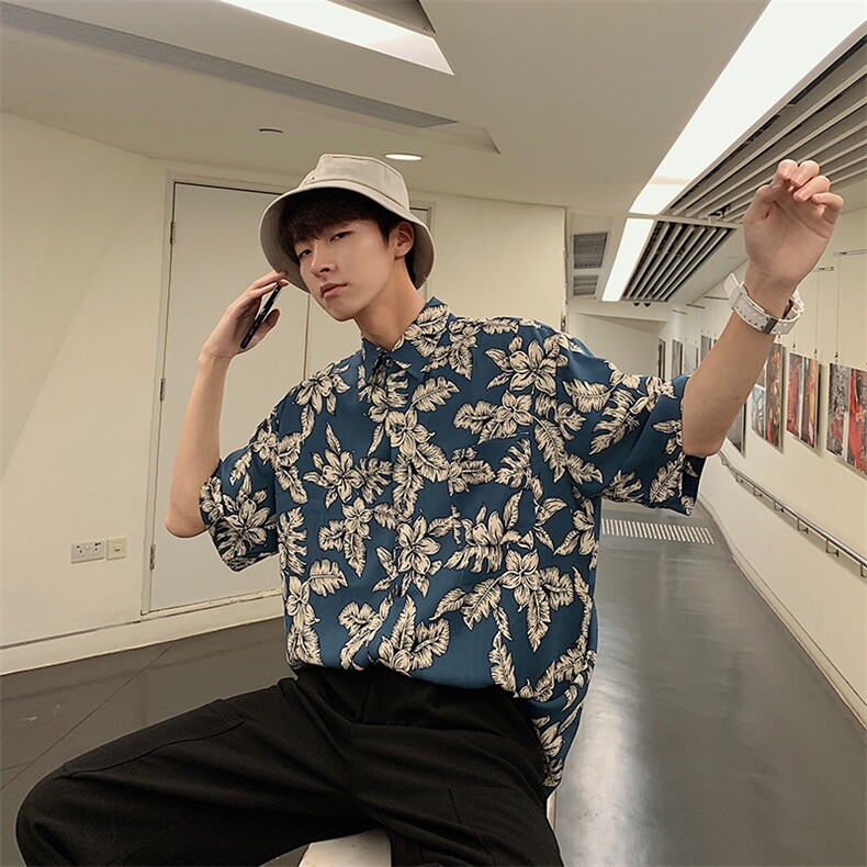 夏季男士短袖衬衫T恤短袖宽松上衣休闲花衬衫CS12P38,男装衬衫,电商D321A