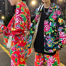 XF01男秋港风文艺休闲大码西服套装西装东北大花民族风特色新中式，男装民族服装，星座115A(原星座507）