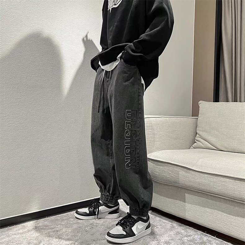 束脚牛仔裤男潮牌痞帅裤子宽松阔腿ins韩版潮流老爹长裤N8153-p45图片