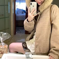 潮牌美式复古毛呢连帽女2025秋冬季宽松百搭拉链情侣高级感外套，女装短外套，星座506A