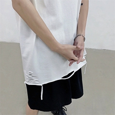 X5387-TP182026夏季破洞无袖背心男美式高街纯色运动马甲宽松T恤，男装T恤，电商A102