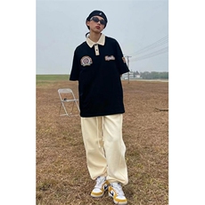 日系复古简约刺绣短袖POLO衫男潮牌街头宽松情侣休闲体恤P102，男装Polo衫，星座1116A（原606A-3）