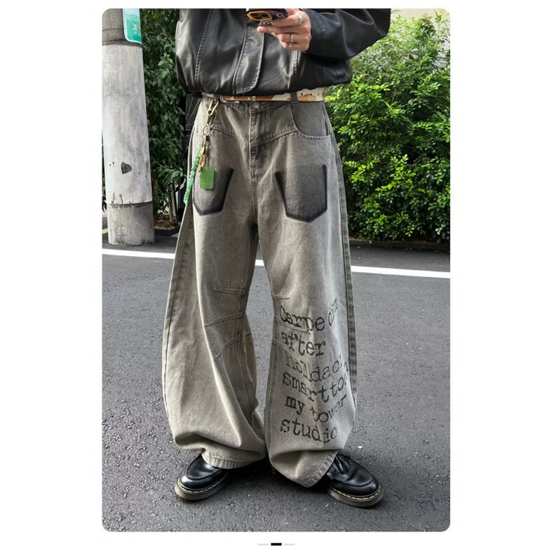 美式潮牌原创印花复古休闲直筒宽松高街百搭小个子长裤男，男装休闲裤，四季星座505