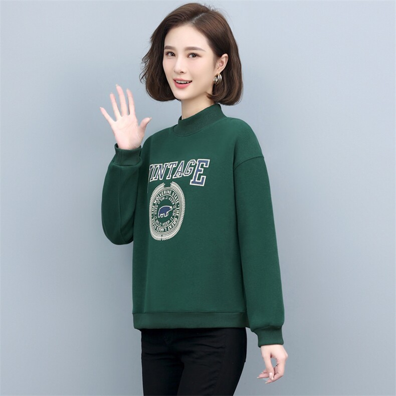 2023年秋季新款潮韩版套头圆领卫衣女时尚印花加绒加厚打底衫女棉，女装卫衣/绒衫，简韵佳